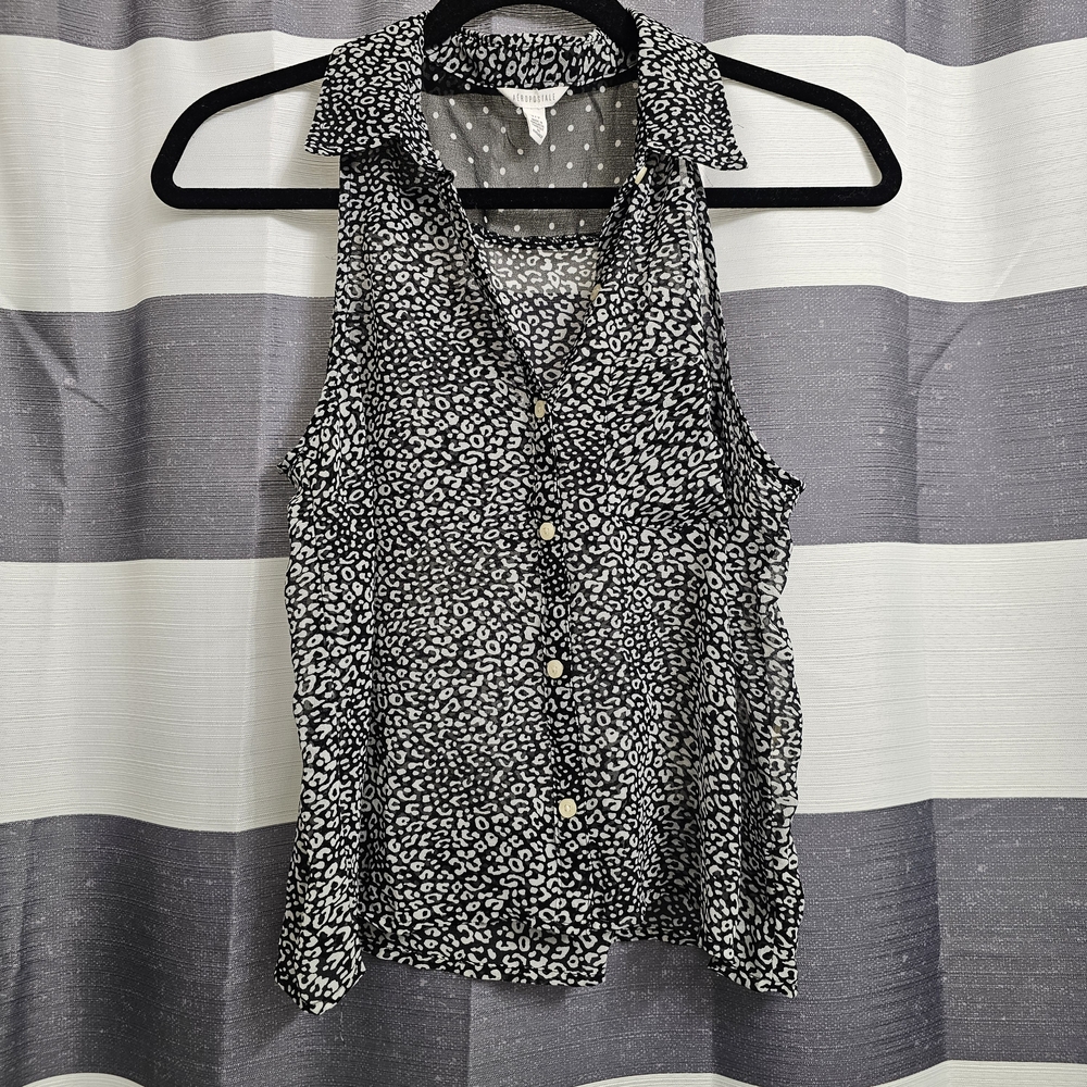 Aeropostale Black and White Cheetah Collared Blouse